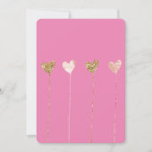 ゴールド グリッター ピンク グラム ハート ストリングス バースデー 招待状 (正面)