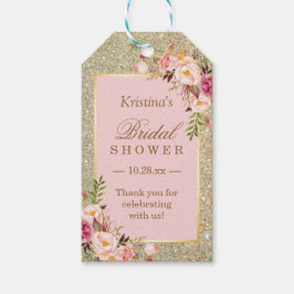 ゴールド グリッター ピンク フラワー ブライダル シャワー サンクス ギフトタグ