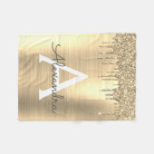 ゴールド グリッター ブラシ仕上げ メタル モノグラム ネーム フリースブランケット (正面(横))