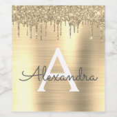 ゴールド グリッター ブラシ仕上げ メタル モノグラム ネーム ワインラベル (シングルラベル)