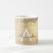 ゴールド グリッター ブラシ メタル モノグラム 名前 コーヒーマグカップ (中央)