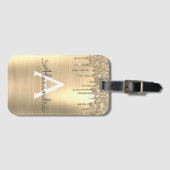 ゴールド グリッター ブラシ メタル モノグラム 名前 ラゲッジタグ (正面横)