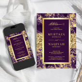 ゴールド グリッター プラム パープル マーブル マスリム ウェディング 招待状