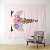 ゴールド グリッター ユニコーンの角 花柄 モダンでおしゃれ タペストリー (インサイチュ(横))