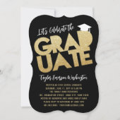 ゴールド グリッター 卒業生 カットアウト 卒業パーティー 招待状 (正面)