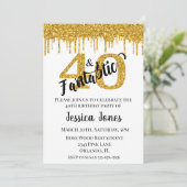 ゴールド グリッター 40 フォーティー & ファンタスティック 40歳の誕生日 招待状 (スタンド正面)