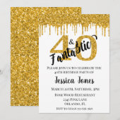 ゴールド グリッター 40 フォーティー & ファンタスティック 40歳の誕生日 招待状 (正面/裏面)