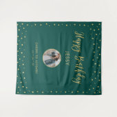 ゴールド＆グリーンのコンフェッティ | ハッピーバースデイ フォト タペストリー (正面(横))