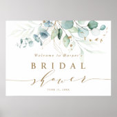 ゴールド＆グリーンの植物ウェルカムサイン 花嫁のシャワー ポスター (正面)
