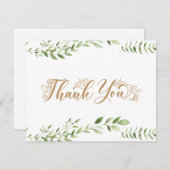 ゴールド グリーンナリー ウォーターカラー サンクス フラット カード (正面/裏面)