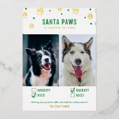 ゴールド＆グリーン　いたずら？それともいい子？　犬2頭の写真 箔シーズンカード (正面)