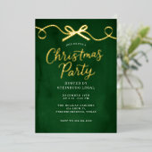 ゴールド グリーン リボン オフィス 企業 クリスマスパーティー 箔招待状 (立ち正面)