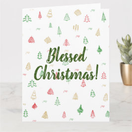 ゴールド グリーン レッドのクリスマスツリーパターン カード