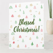 ゴールド グリーン レッドのクリスマスツリー柄 カード (正面)