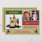 ゴールド、グリーン、レッド モダン3枚写真クリスマスカード シーズンカード (正面/裏面)