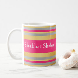 ゴールド グレー ホットピンク ストライプ, シャバット・シャローム コーヒーマグカップ