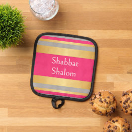 ゴールド グレー ホットピンク ストライプ シャバット シャローム ゴージャス 鍋敷き