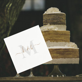 ゴールド＆グレー モノグラム スワッシュ スクリプト ホワイト カクテル スタンダードカクテルナプキン