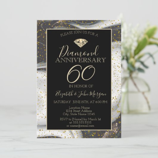 ゴールド コンフェッティ ダイヤモンド マーブル 結婚記念日 招待状 (スタンド正面)