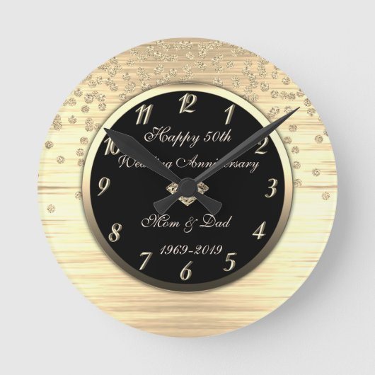 ゴールド コンフェッティ ダイヤモンド 結婚50周年 ラウンド壁時計 (正面)
