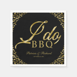 ゴールド コンフェッティ ブラック アイ ドゥ BBQエンゲージメントパーティー スタンダードカクテルナプキン