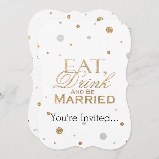 ゴールド コンフェッティ 食べて飲んで結婚しよう 招待状 (正面/裏面)