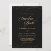 ゴールド コンフェティ カリグラフィー Nuestra Boda ウェディング 招待状 (正面)