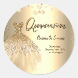 ゴールド コンフェティ ドット、おしゃれドレス Quinceañera ラウンドシール