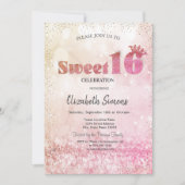 ゴールド コンフェティ プリンセス ボケ Sweet 16 招待状 (正面)