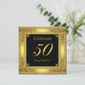 ゴールド ゴールデン 50 黒の50歳の誕生日パーティー 招待状 (スタンド正面)