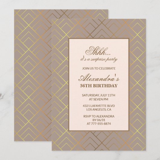 ゴールド サプライズパーティー 36歳の誕生日招待状 招待状 (正面/裏面)