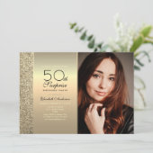 ゴールド サプライズ 写真 50歳の誕生日 招待状 (スタンド正面)