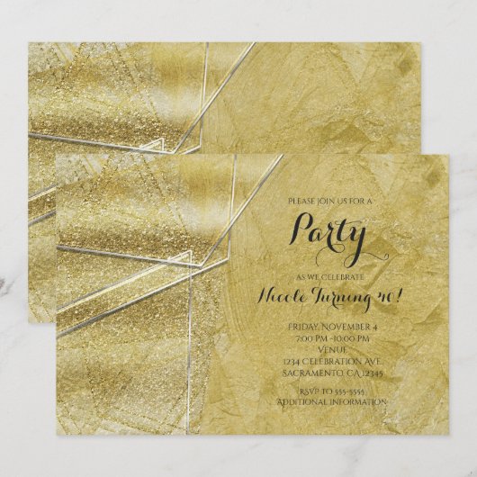 ゴールド シマー クリスタル ガラス グラマラス パーティー 招待状 (正面/裏面)