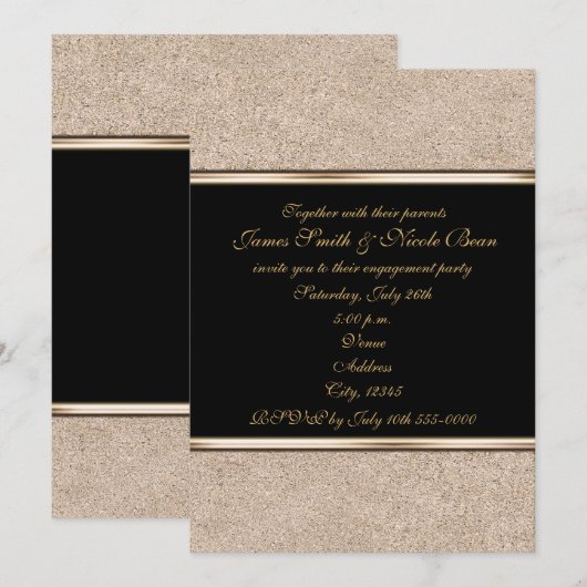 ゴールド シマー & ブラック エレガント どんなイベントにも使える招待状 招待状 (正面/裏面)