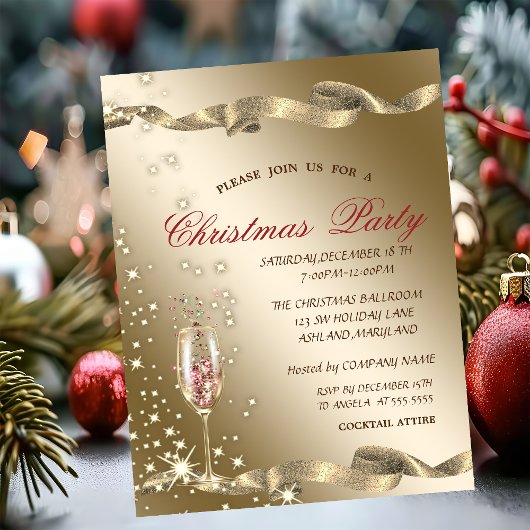 ゴールド シャンパングラス 会社のクリスマスパーティー 招待状