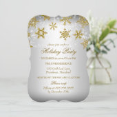 ゴールド＆シルバーの雪の結晶クリスマスホリデーパーティー 招待状 (スタンド正面)