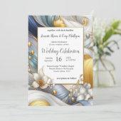 ゴールド、シルバー、ブルー、イエローのエレガントな渦巻き 招待状 (スタンド正面)