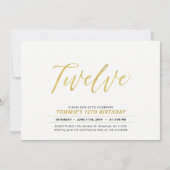 ゴールド シンプル モダン レタリング 12歳の誕生日パーティー 招待状 (正面)