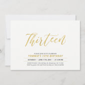 ゴールド シンプル モダン レタリング 13歳の誕生日パーティー 招待状 (正面)