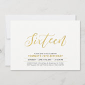 ゴールド シンプル モダン レタリング 16歳の誕生日パーティー 招待状 (正面)