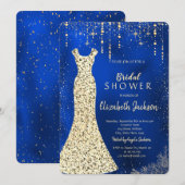 ゴールド シークインのドレス、コンフェッティ ロイヤルブルーのウェディングドレス 招待状 (正面/裏面)