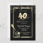 ゴールド シークインズ、ワインボトル 40歳の誕生日 招待状 (正面)