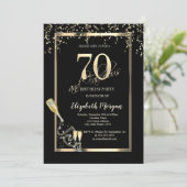 ゴールド シークインズ、ワインボトル 70歳の誕生日   招待状 (スタンド正面)