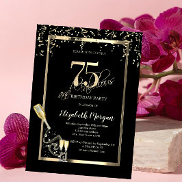 ゴールド シークインズ、ワインボトル 75歳の誕生日 招待状