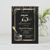 ゴールド シークインズ、ワインボトル 75歳の誕生日 招待状 (スタンド正面)
