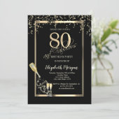 ゴールド シークインズ、ワインボトル 80歳の誕生日 招待状 (スタンド正面)