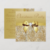 ゴールド シークイン、クリスマス パーティー 印刷されたリボン ダイヤモンド 招待状 (正面/裏面)