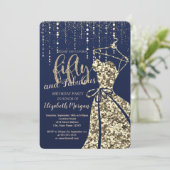 ゴールド シークイン ドレス ネイビーブルー 50歳の誕生日パーティー 招待状 (スタンド正面)