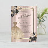 ゴールド シークイン ドレス ブラック ローズ 50歳の誕生日 招待状 (スタンド正面)