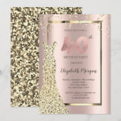 ゴールド シークイン ドレス ローズゴールド 40歳の誕生日 招待状 (正面/裏面)